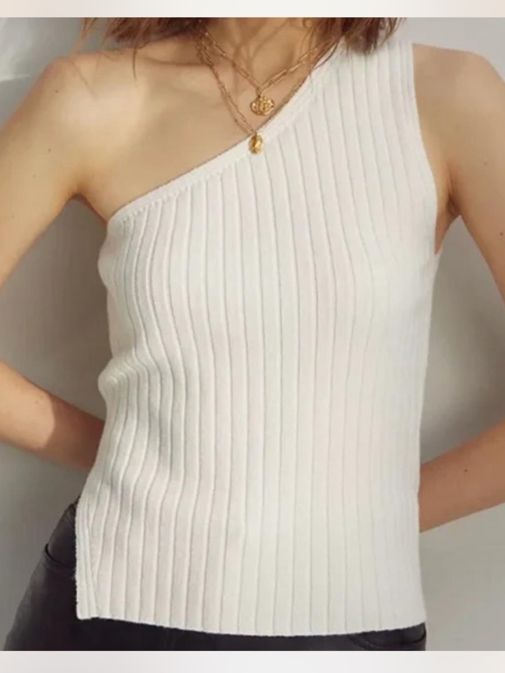 Aritzia one shoulder knit blouse